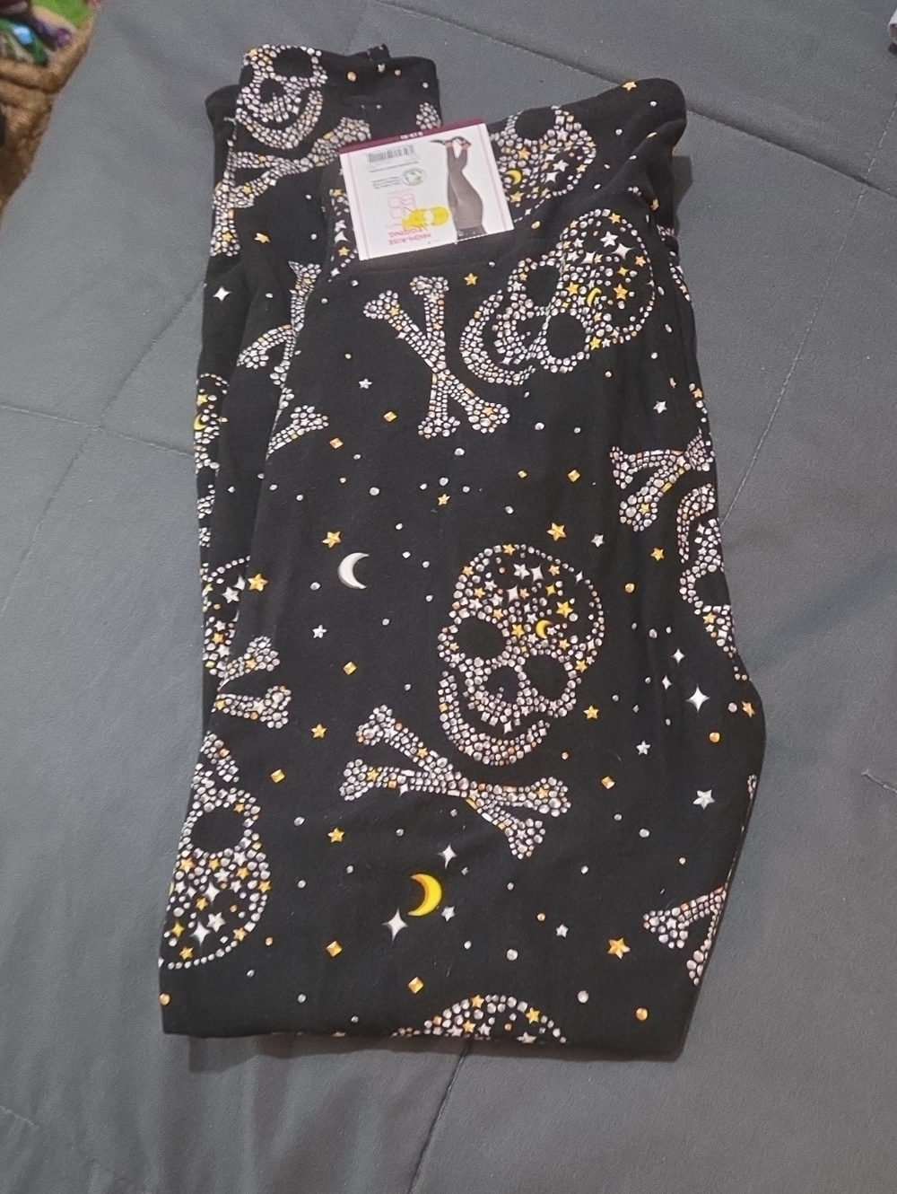 No Boundaries Black Skull & Stars Pajama Bottoms with Gold Accents